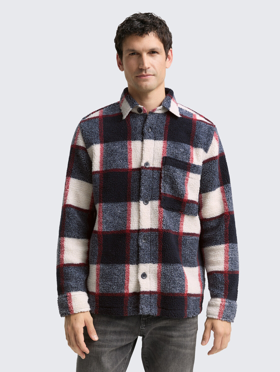 teddy-overshirt mit karomuster