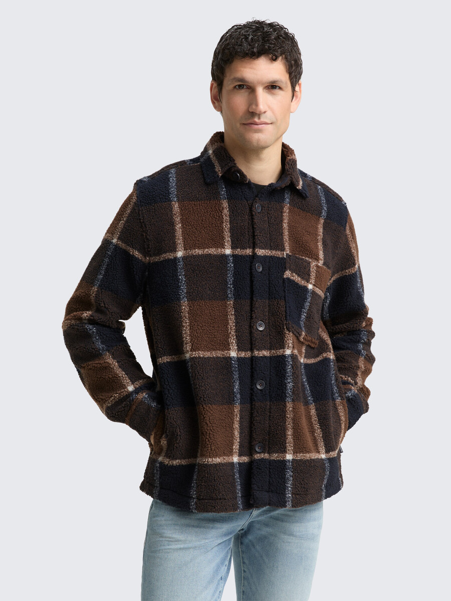 teddy-overshirt mit karomuster