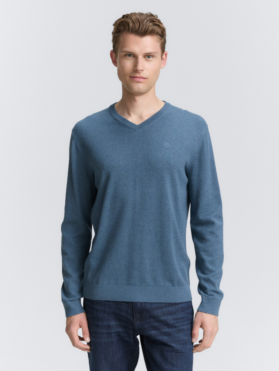 strickpullover aus baumwolle mit v-ausschnitt