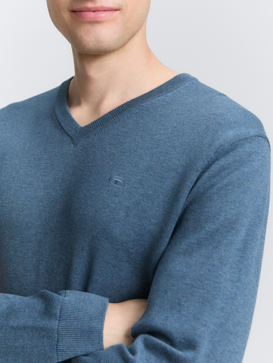 strickpullover aus baumwolle mit v-ausschnitt