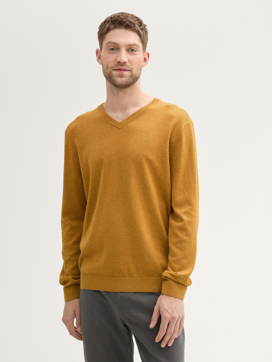 strickpullover aus baumwolle mit v-ausschnitt