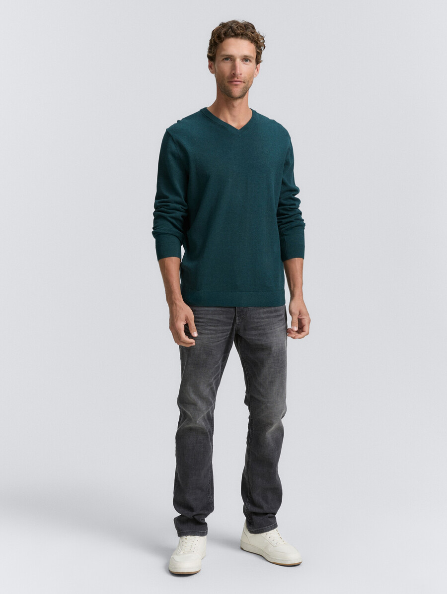 strickpullover aus baumwolle mit v-ausschnitt