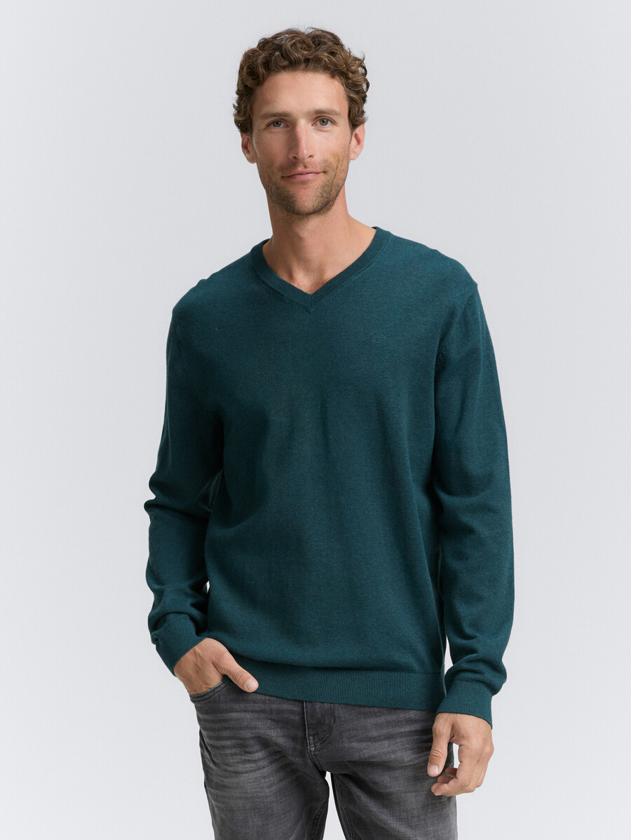strickpullover aus baumwolle mit v-ausschnitt
