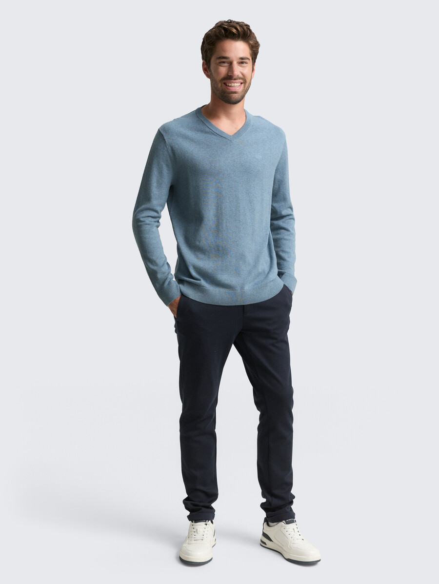 strickpullover aus baumwolle mit v-ausschnitt