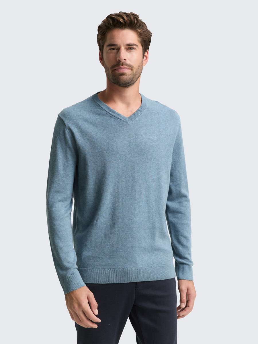 strickpullover aus baumwolle mit v-ausschnitt