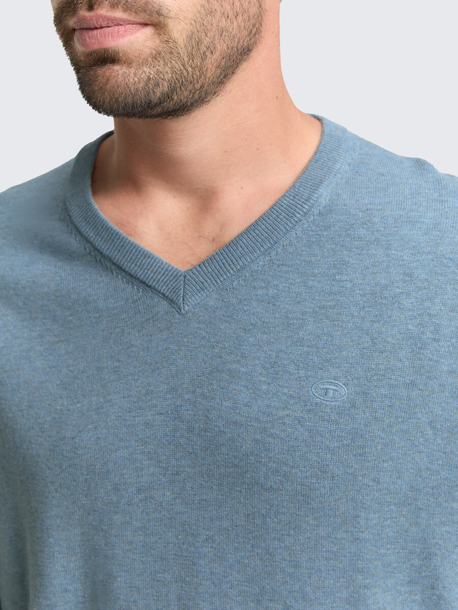 strickpullover aus baumwolle mit v-ausschnitt