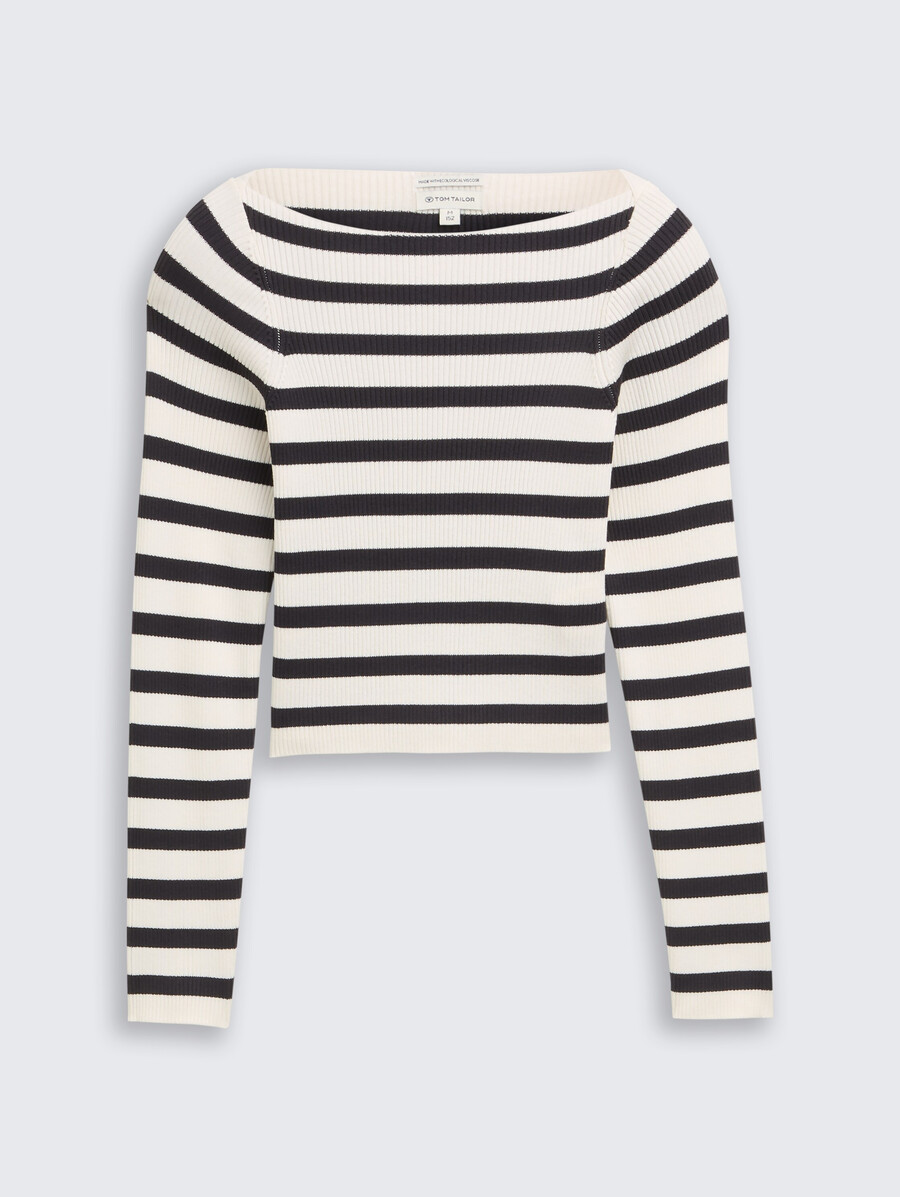 kurzer rippstrickpullover mit streifenmuster