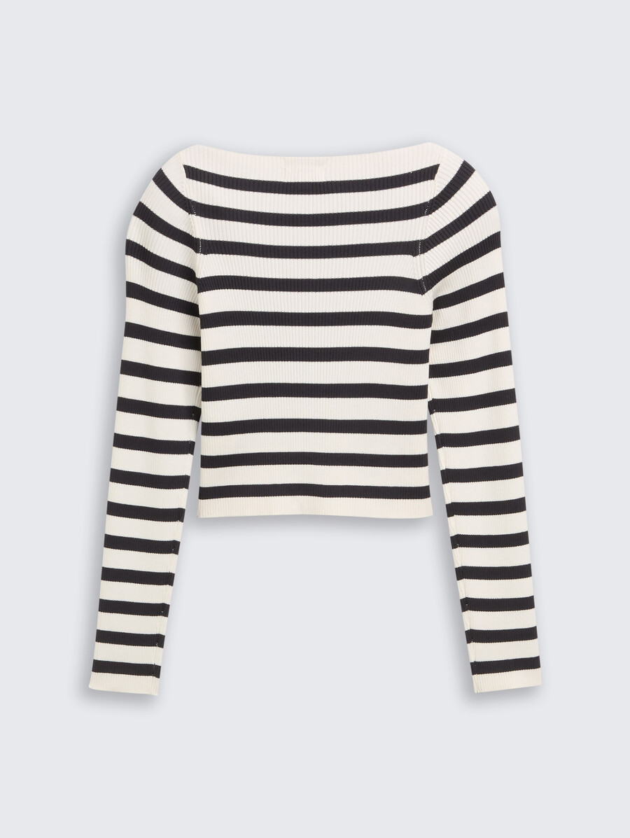 kurzer rippstrickpullover mit streifenmuster