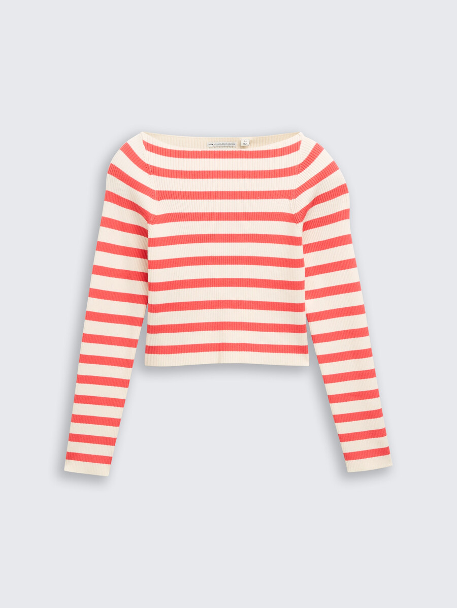 kurzer rippstrickpullover mit streifenmuster