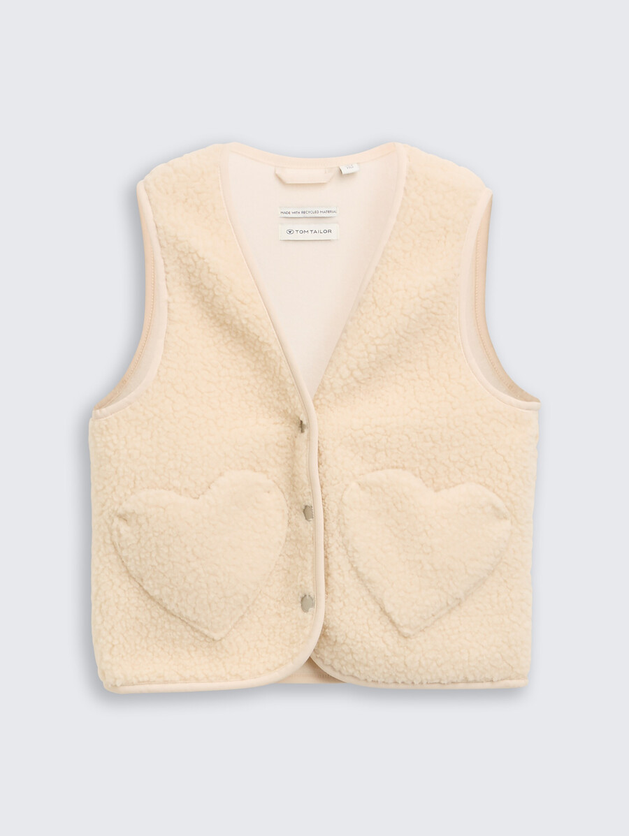 teddyweste mit herzförmigen taschen und fleece